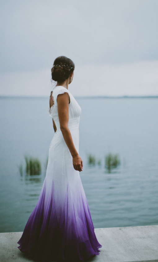 V Neck Ombre Formal Prom Dress, A Line Wedding Party Gown Main image