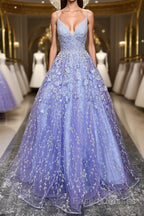 V Neck Open Back Purple Lace Floral Long Formal Prom Dresses, Purple Lace Floral Formal Evening Dresses