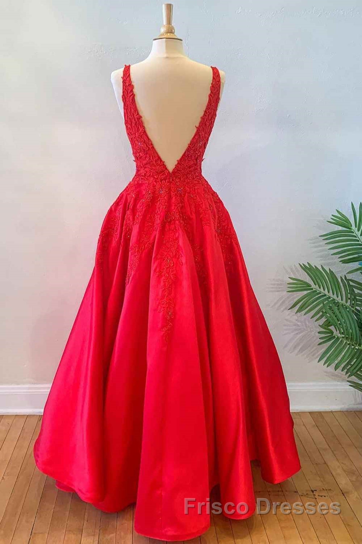 V Neck Open Back Red Lace Long Formal Prom Dresses, Red Lace Formal Dresses, Beaded Red Evening Dresses