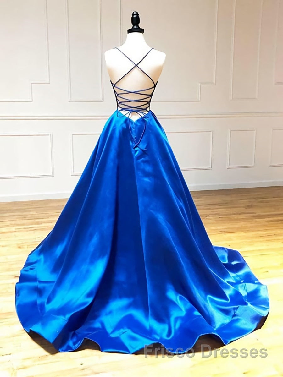 V Neck Royal Blue Backless Formal Prom Dresses, Royal Blue Backless Formal Graduation Evening Dresses Secondary image