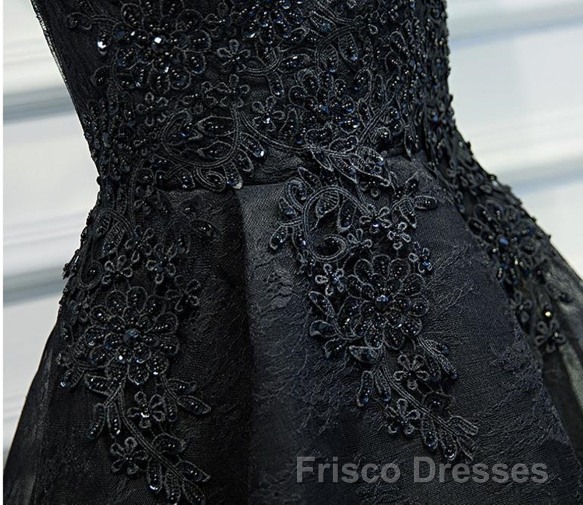 V Neck Short Black Lace Formal Prom Dresses, Black Lace Homecoming Dresses, Short Black Formal Evening Dresses