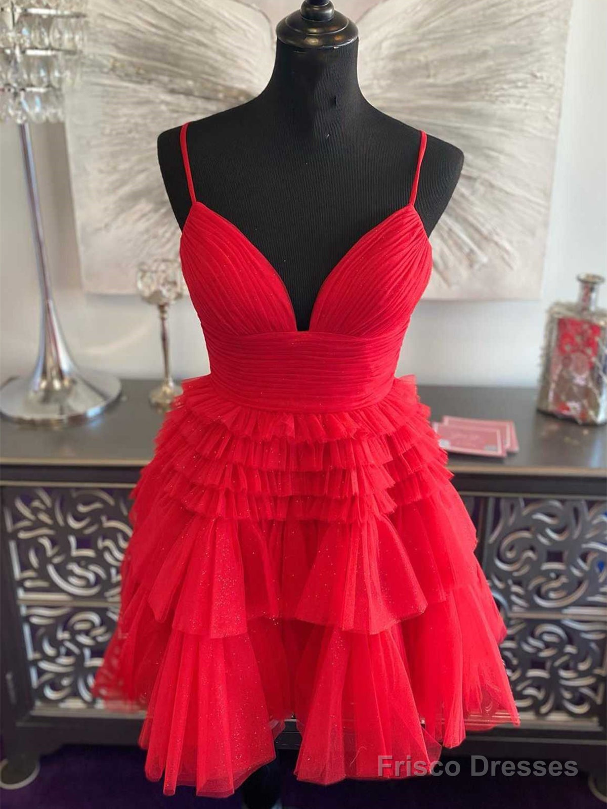 V Neck Short Black Red Prom Dresses, Short Red Black Formal Homecoming Dresses Secondary image