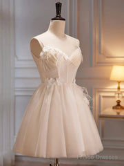 V Neck Short Champagne Prom Dresses, Short V Neck Chamapgne Graduation Homecoming Dresses