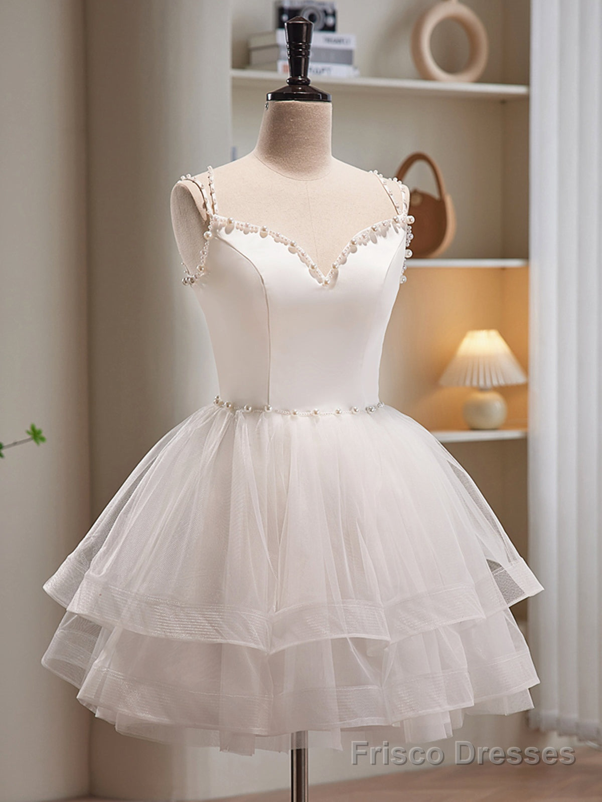 V Neck Short Ivory Layered Prom Dresses, Short Ivory Graduation Homecoming Dresses Secondary image