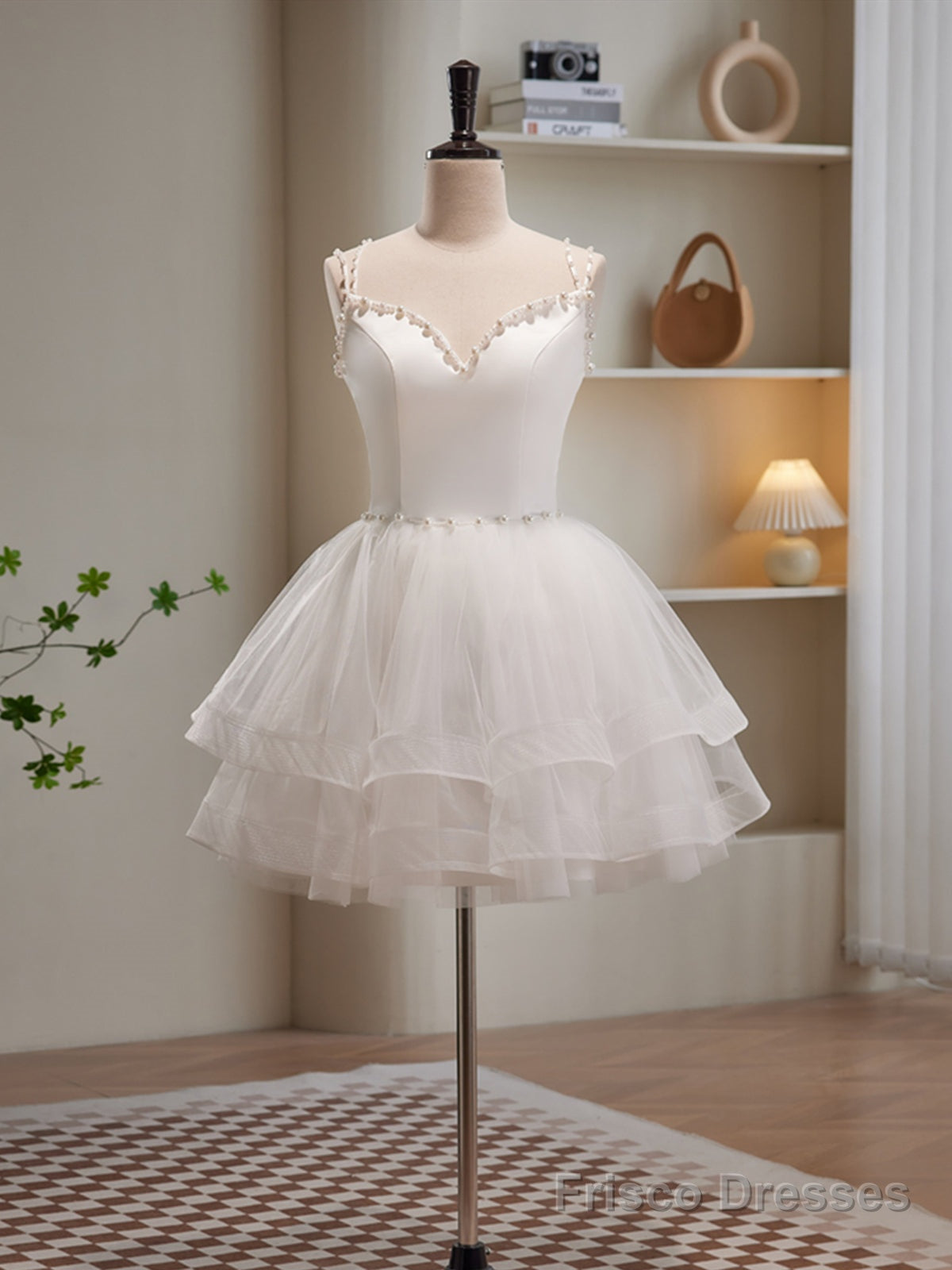 V Neck Short Ivory Layered Prom Dresses, Short Ivory Graduation Homecoming Dresses Main image