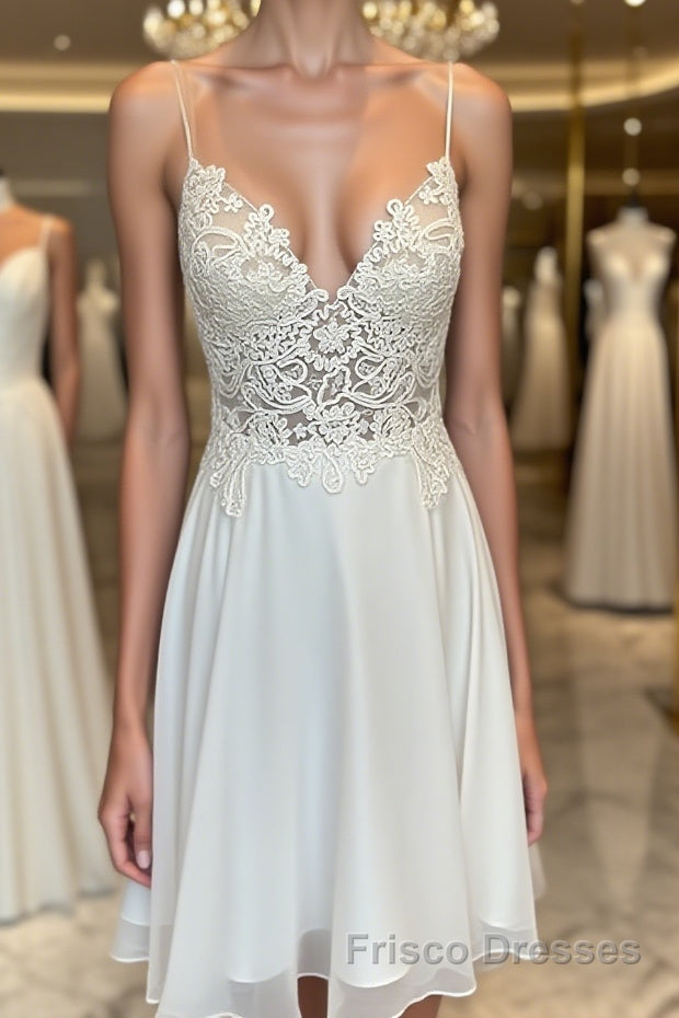 V Neck Short Lace Formal Prom Dresses, Cute Short V Neck Lace Formal Homecoming Dresses Main image