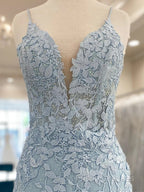 V Neck Short Light Blue Lace Formal Prom Dress, V Neck Blue Lace Short Graduation Homecoming Dress