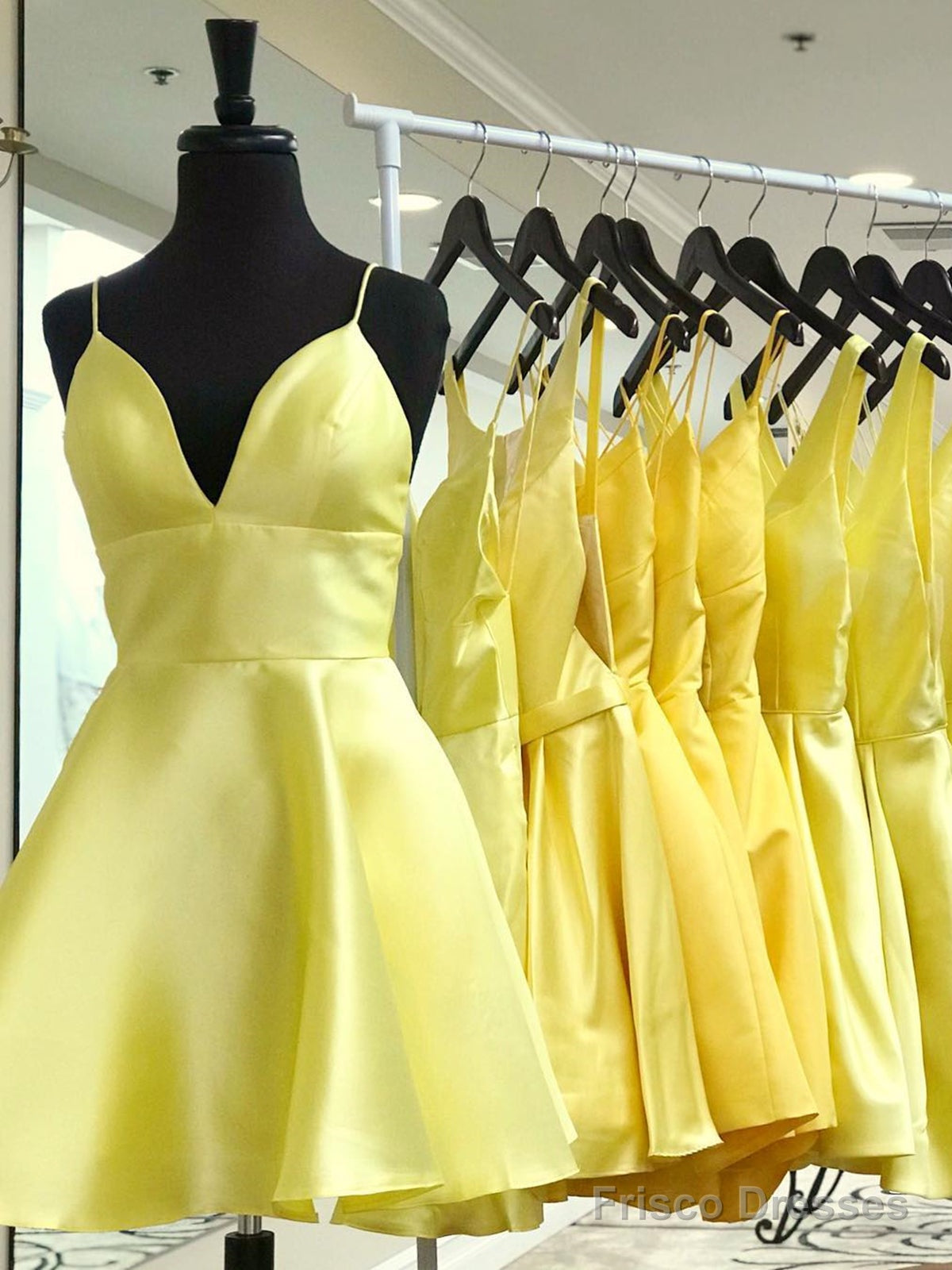 V Neck Short Yellow Prom Dresses, Short V Neck Yellow Graduation Homecoming Dresses