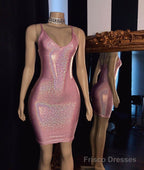 V-neck Spaghetti Shinning Mini Homecoming Dresses