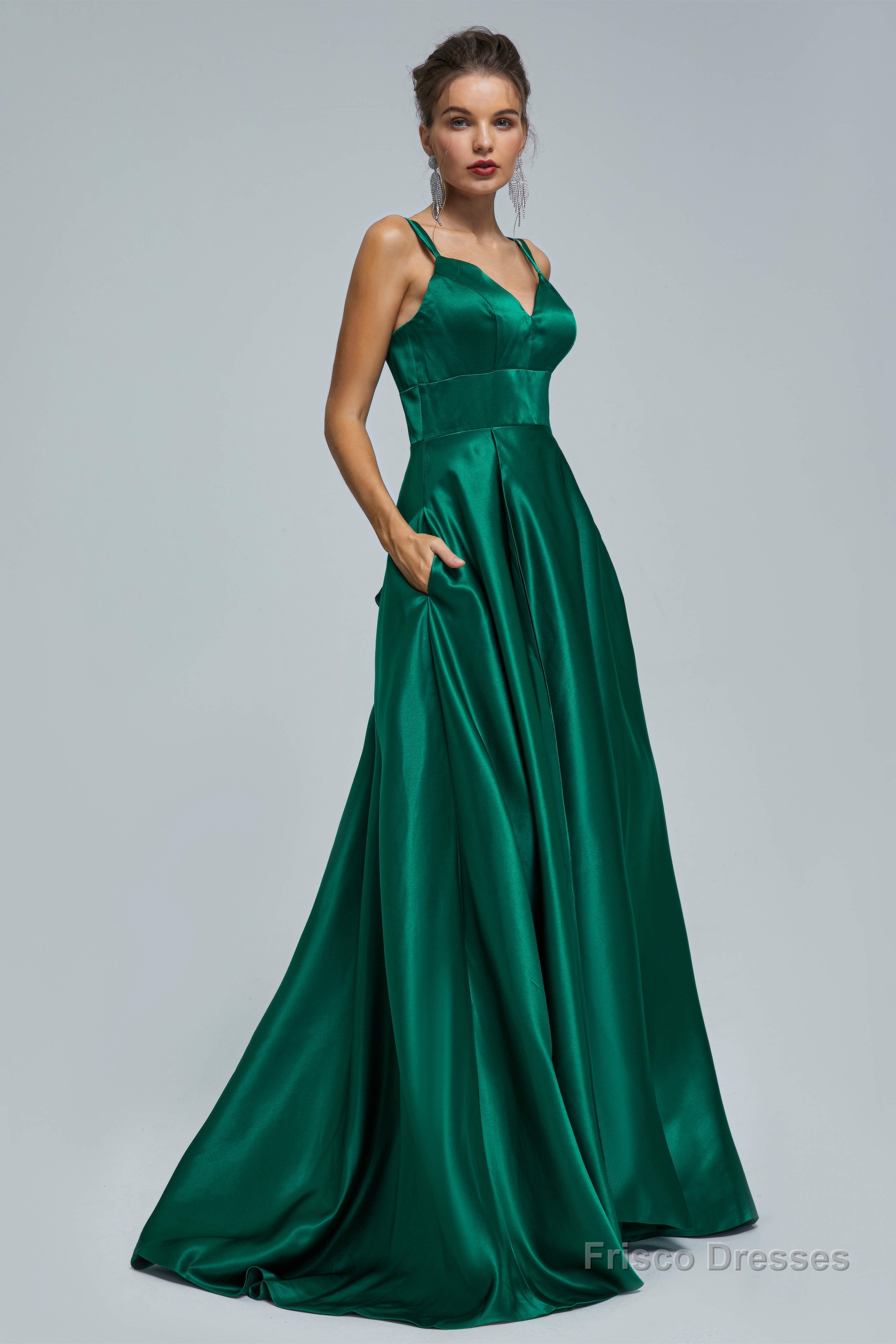V-Neck Spaghetti Strap with Pocket Side Slit Special Long Prom Dresses Secondary image