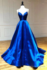 V-Neck Spaghetti Straps Criss-Cross Back Prom Dresses Evening Dresses