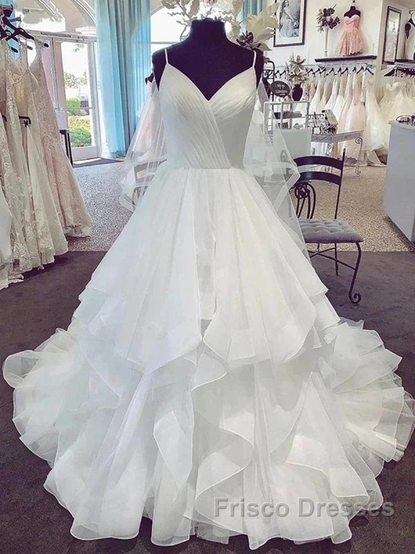 V Neck Spaghetti Straps Long Wedding Dress Secondary image