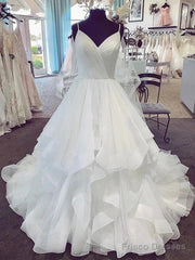 V Neck Spaghetti Straps Long Wedding Dresses