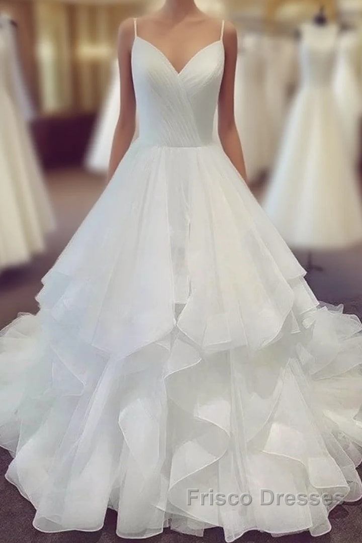 V Neck Spaghetti Straps Long Wedding Dress Main image