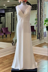 V-Neck Square Back Long Bridal Gown