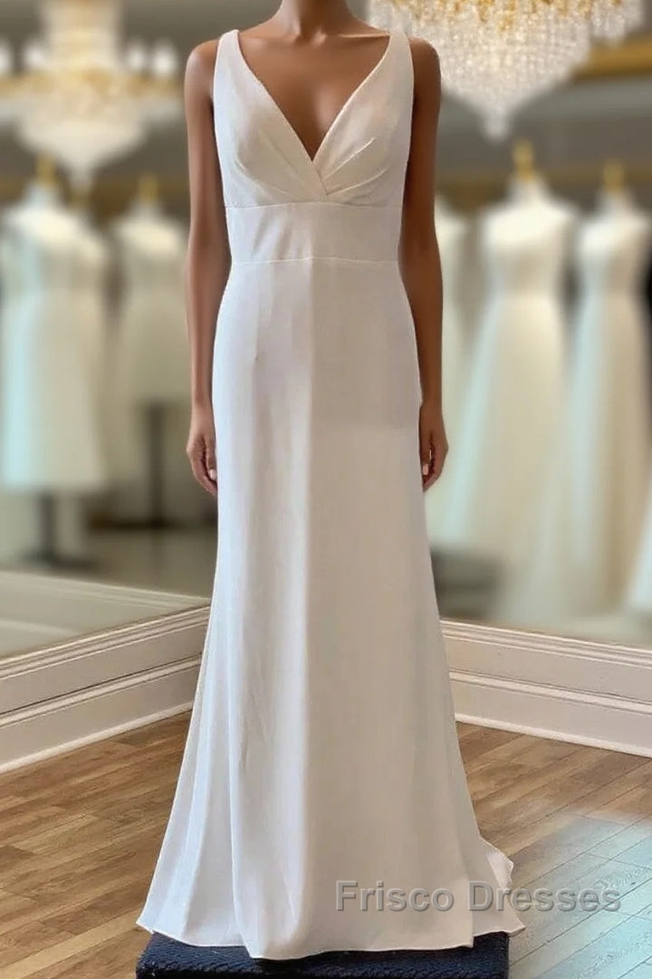 V-Neck Square Back Long Bridal Gown