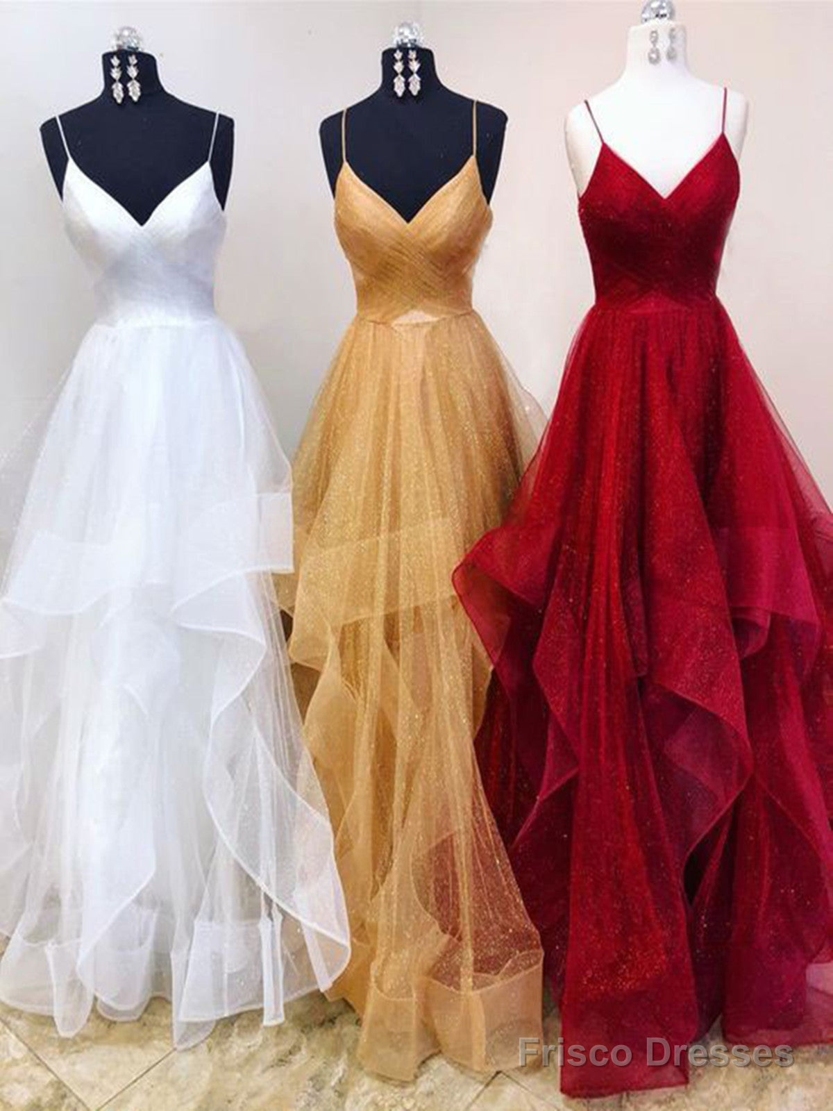 V Neck White/Burgundy/Champagne/Blue Wedding Gowns, V Neck Prom Dresses Main image