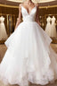 V Neck White Tulle Wedding Dresses, V Neck White Formal Formal Prom Evening Dresses