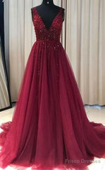 V Neckline Prom Dress Long , Evening Dress, Formal Dresses, Graduation School Party Dance Dress