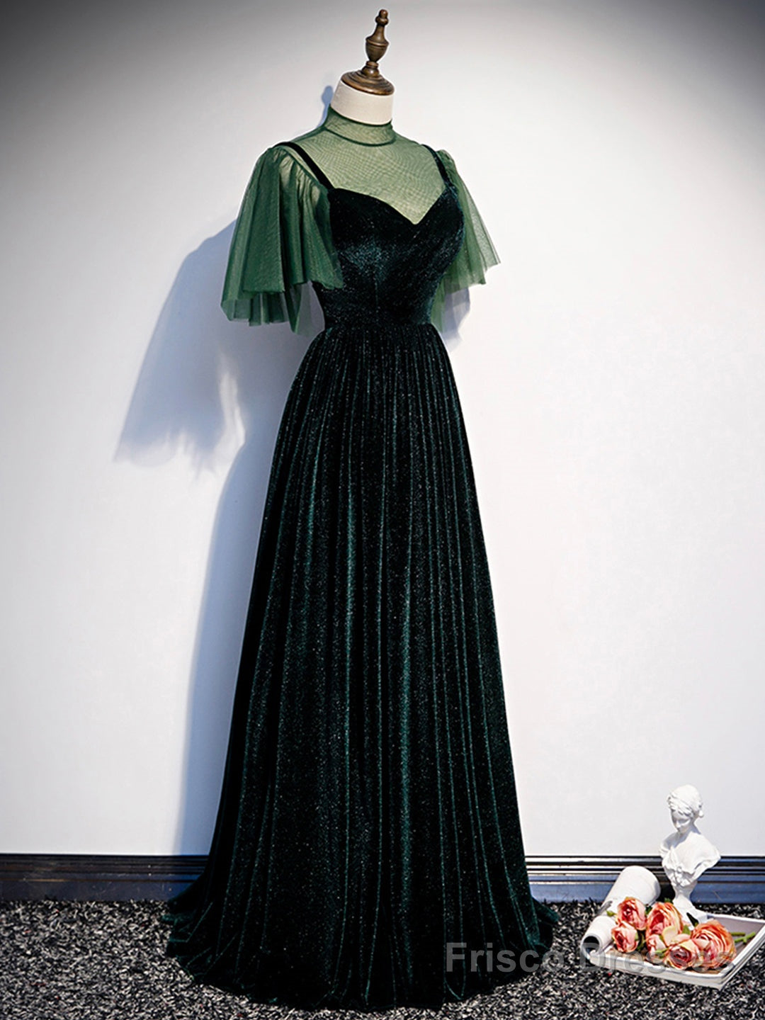 Green Velvet Long Prom Dress, Elegant A-Line Green Evening Dress Main image