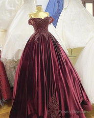 Velvet Ball Gown Wedding Dress Lace Embroidery Off The Shoulder