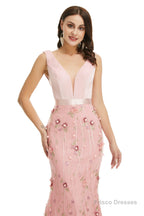 Velvet Mermaid Prom Dresses Lace 3D Flowers