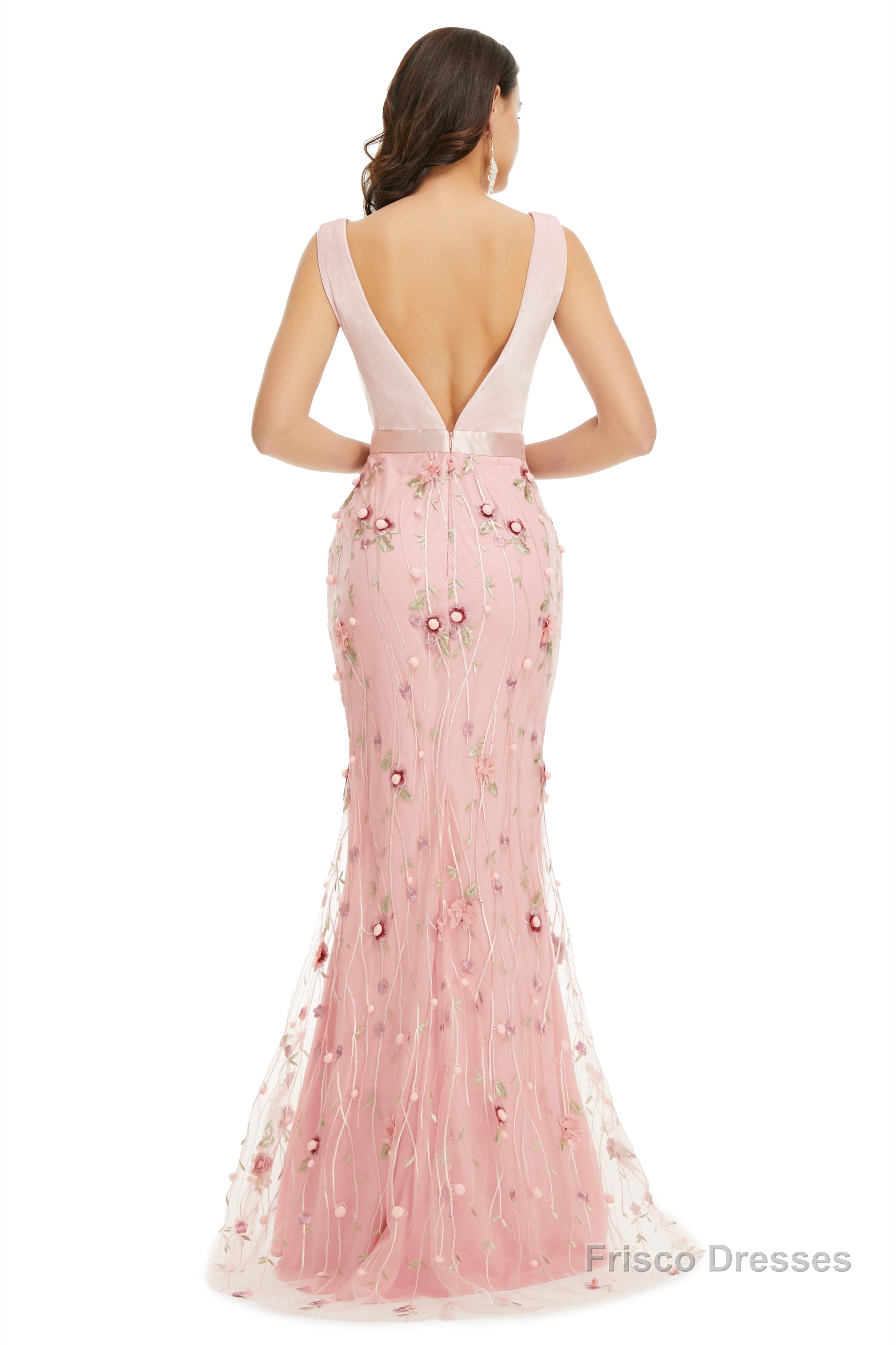 Velvet Mermaid Prom Dresses Lace 3D Flowers