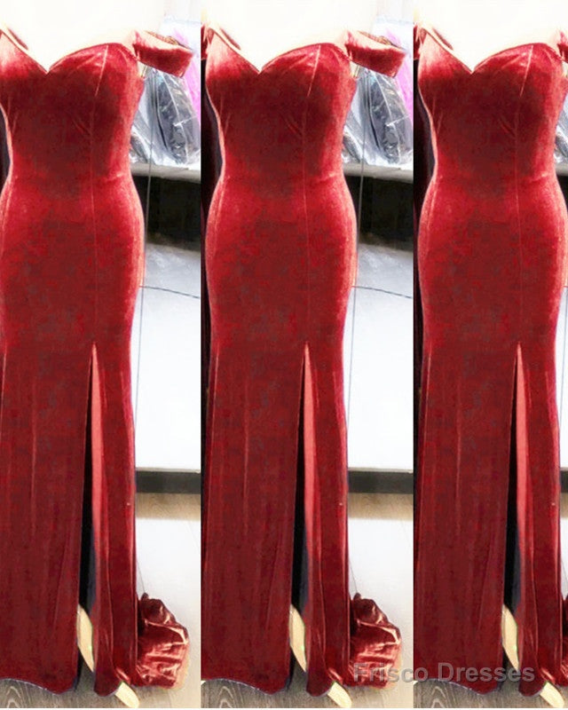 Velvet Mermaid Slit Bridesmaid Dresses Off Shoulder Secondary image