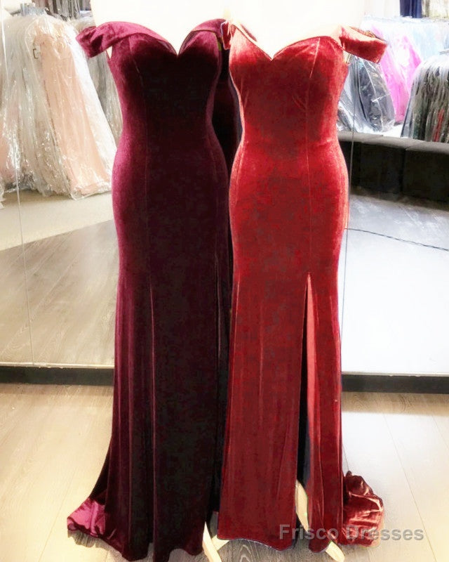 Velvet Mermaid Slit Bridesmaid Dresses Off Shoulder Main image