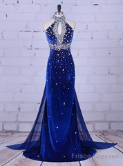 Velvet Prom Dresses High Neck Crystal For Formal Dress Women Wedding Party
