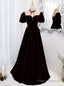 Velvet Puff Sleeve High Neck Backless Prom Dress