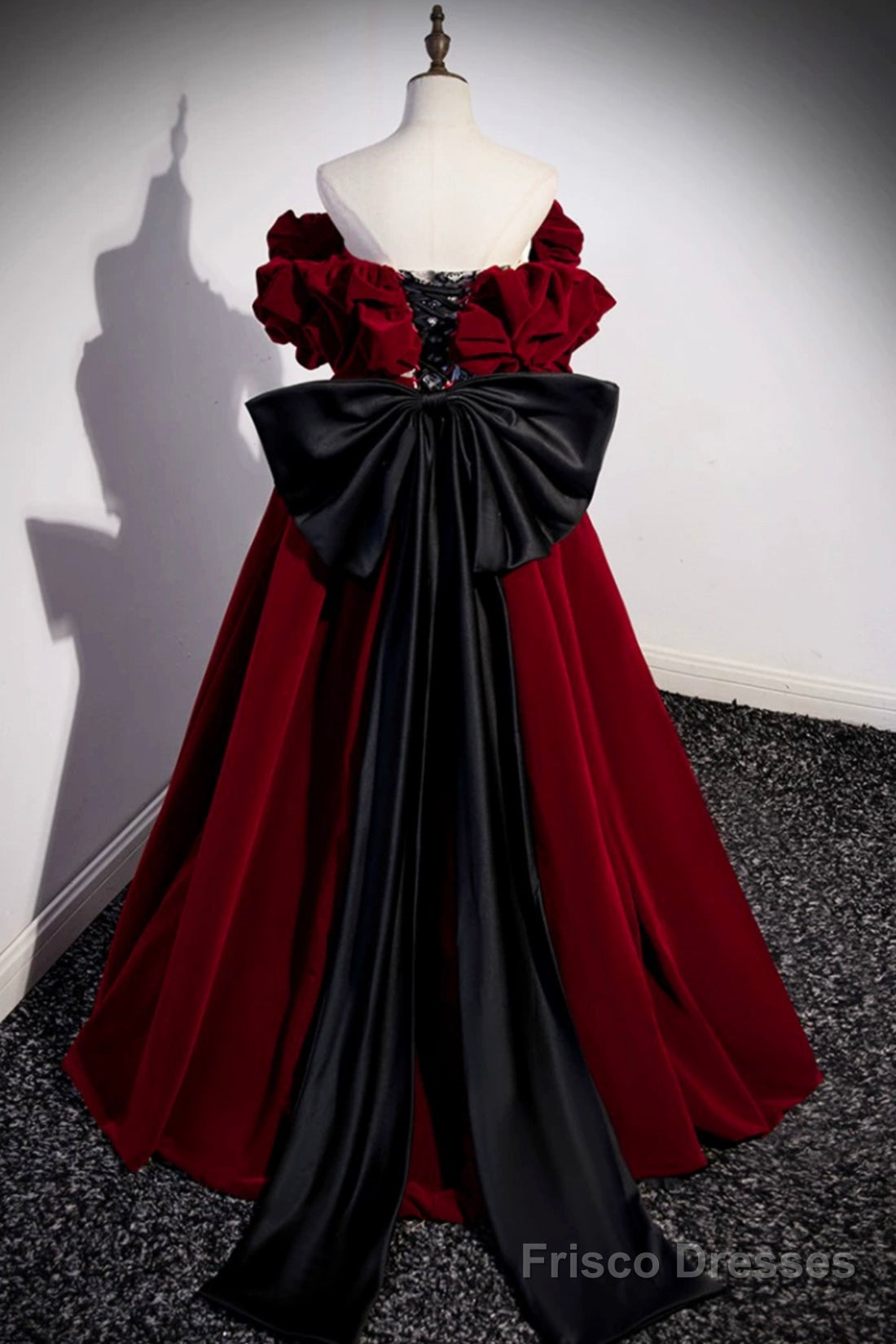 Burgundy Velvet Long Prom Dress, Off the Shoulder A-Line Evening Dress Main image
