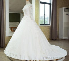 Vintage 1950S Lace Embroidery Ball Gowns Wedding Dresses Long Sleeves