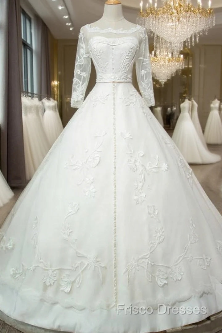 Vintage 1950S Lace Embroidery Ball Gowns Wedding Dress Long Sleeves Main image