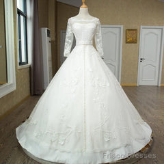 Vintage 1950S Lace Embroidery Ball Gowns Wedding Dresses Long Sleeves