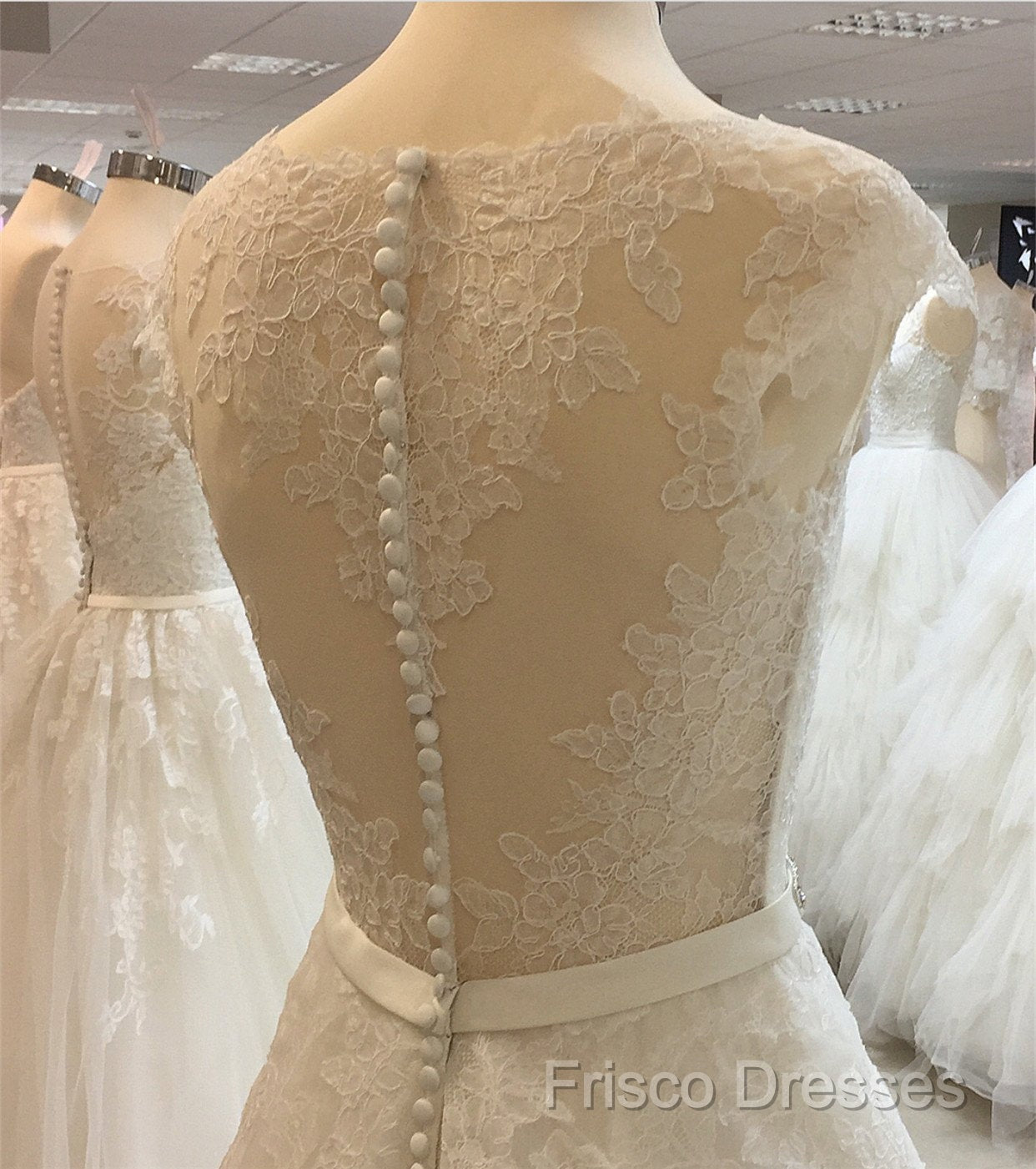 Vintage A-Line Cap Sleeves Crystal Beaded Sashes Wedding Lace Dress