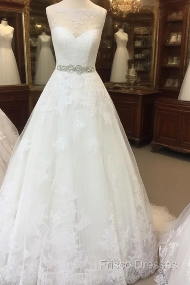 Vintage A-Line Cap Sleeves Crystal Beaded Sashes Wedding Lace Dress Main image