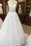 Vintage A-Line Cap Sleeves Crystal Beaded Sashes Wedding Lace Dress