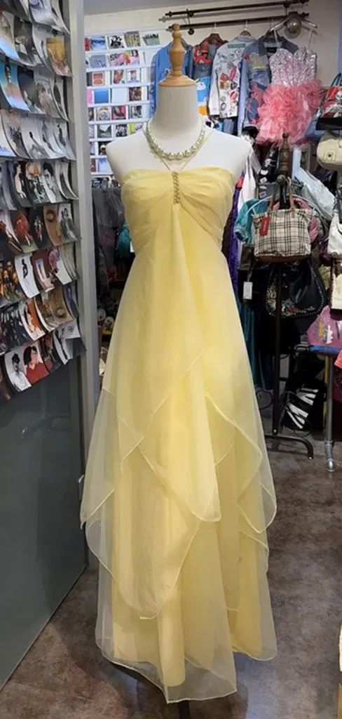 Vintage A Line Halter Yellow Long Birthday Dress Party Dress Birthday Outfit Main image