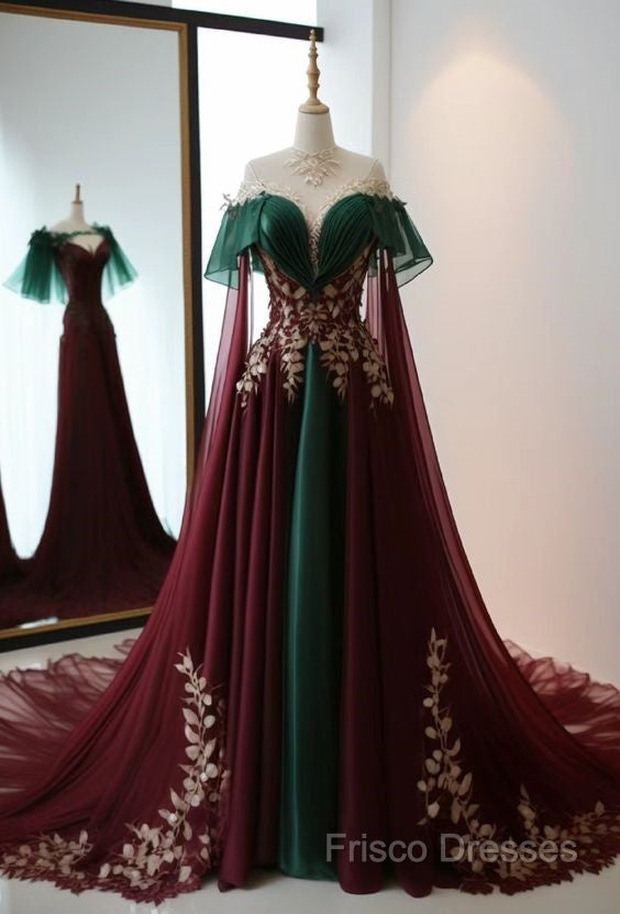 Vintage A Line High Neckline Tulle Burgundy Formal Prom Dress Main image