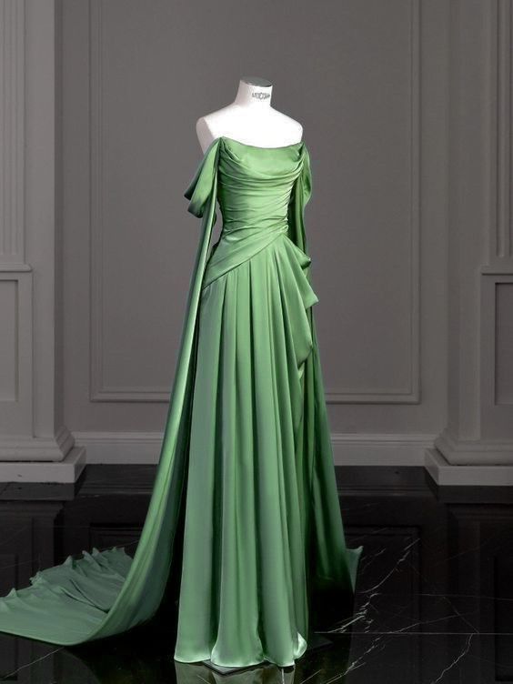 Vintage A Line Off The Shoulder Satin Prom Dresses Long Evening Gown Formal Party Dress Main image