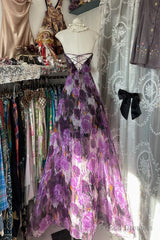 Vintage A Line Sleeveless Long Floral Chiffon Evening Dress Prom Dresses