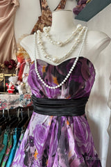 Vintage A Line Sleeveless Long Floral Chiffon Evening Dress Prom Dresses