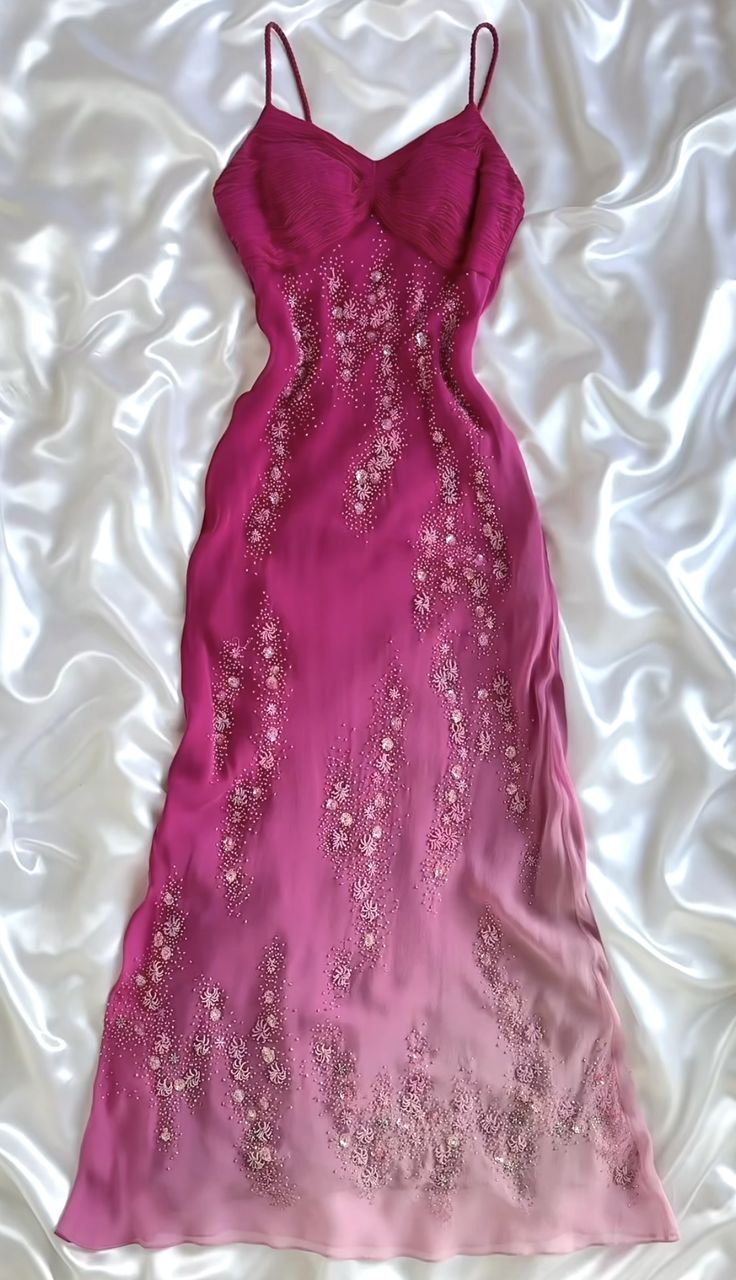 Vintage A Line Spaghetti Strap Exquisite Beaded Ombre Chiffon Prom Dress Wedding Guest Dress Main image