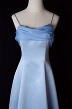 Vintage A Line Spaghetti Straps Blue Long Prom Dresses