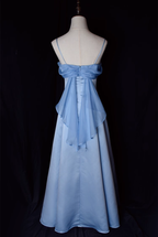 Vintage A Line Spaghetti Straps Blue Long Prom Dresses