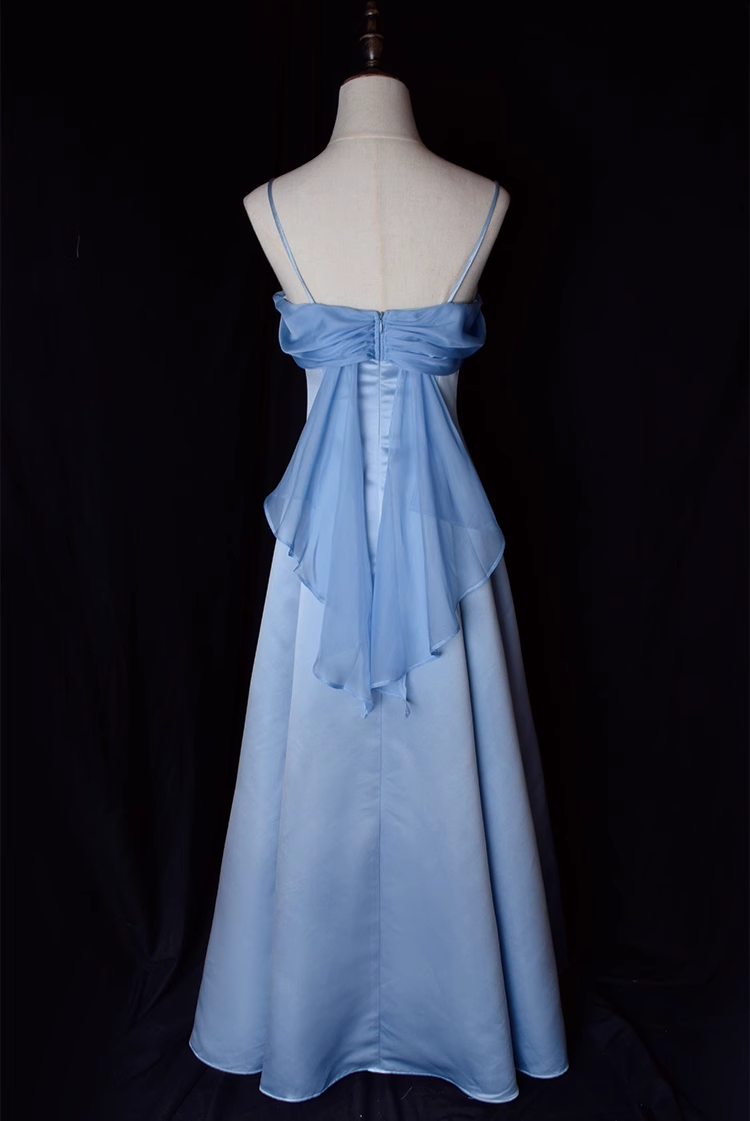 Vintage A Line Spaghetti Straps Blue Long Prom Dresses