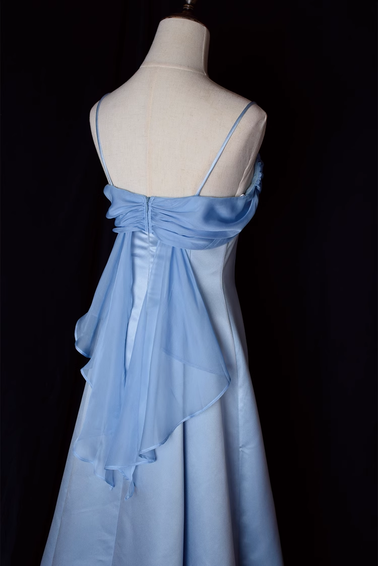 Vintage A Line Spaghetti Straps Blue Long Prom Dresses