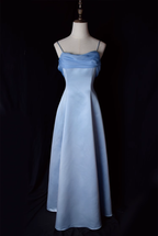 Vintage A Line Spaghetti Straps Blue Long Prom Dresses
