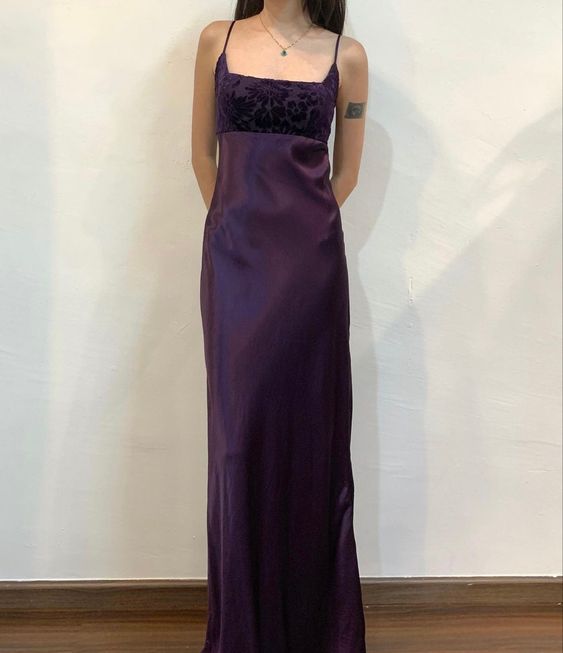 Vintage A Line Spaghetti Straps Grape Long Prom Dress